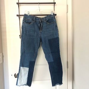 Patchwork straight leg jeans